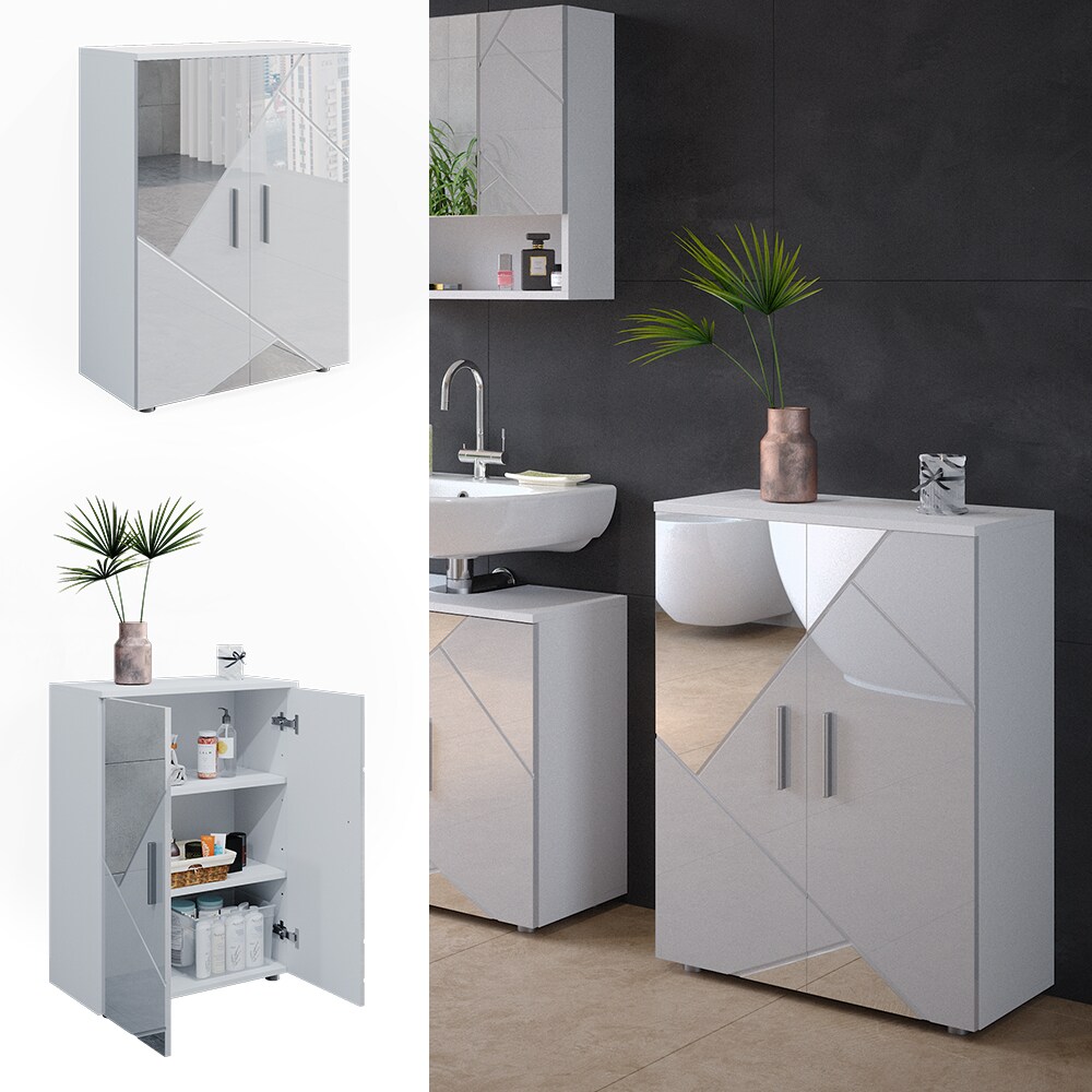 Vicco Spiegelbadschrank Kommode Badezimmermöbel Irma Weiß Hochglanz modern 60x81 cm Badezimmer Schrank Badmöbel Schranktür Schrankfach Ablage Aufbewahrung Dekospiegel