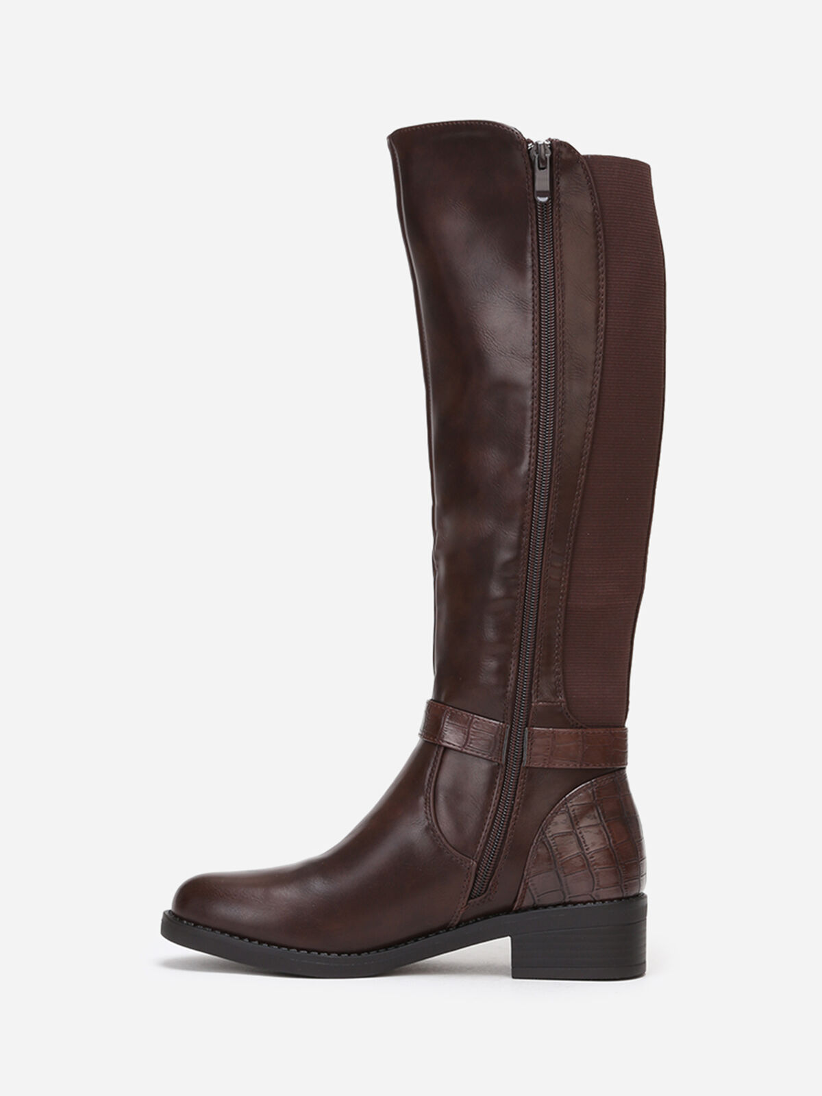 Bottes cavalière en simili effet croco- Marron foncé