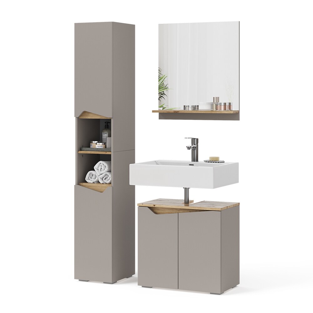 Vicco Badmöbel-Set Marelle Greige Eiche 3 Teile Hochschrank