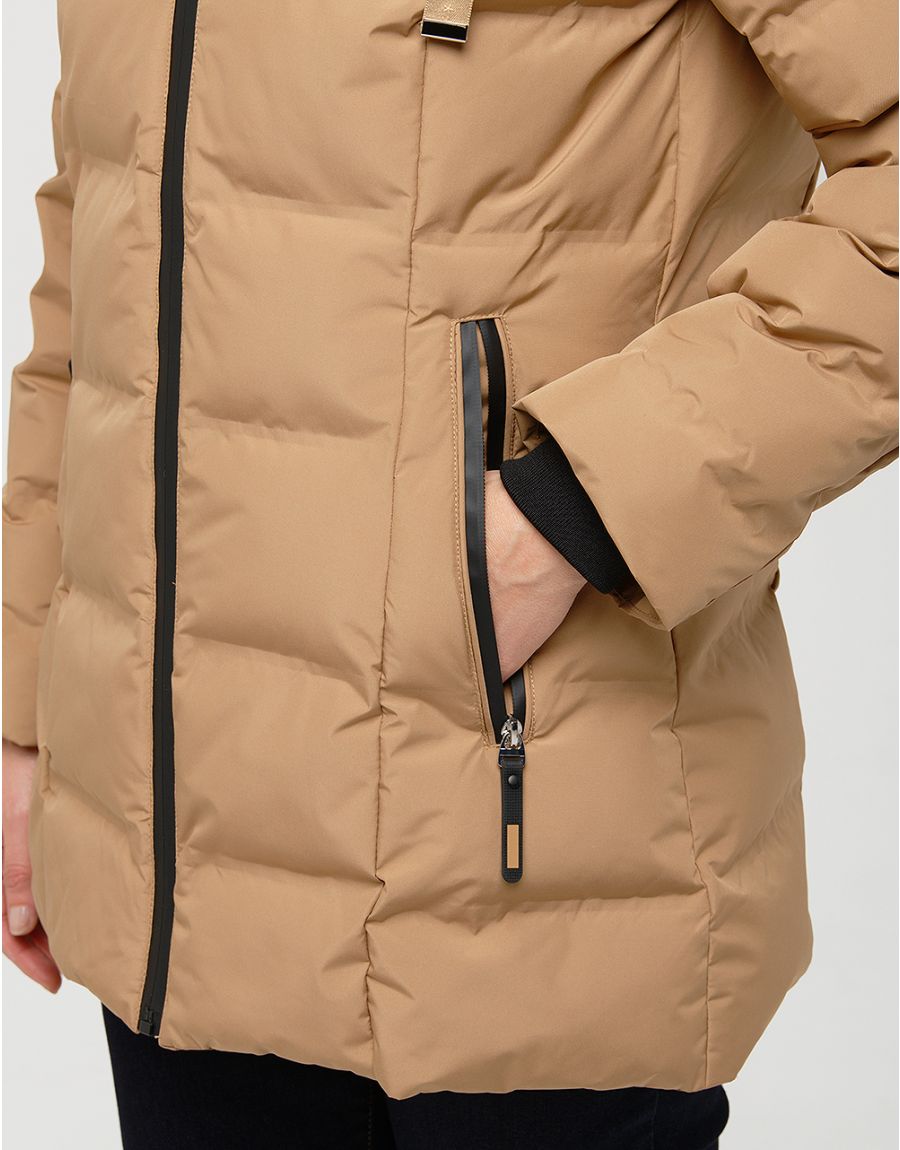 Doudoune longue camel