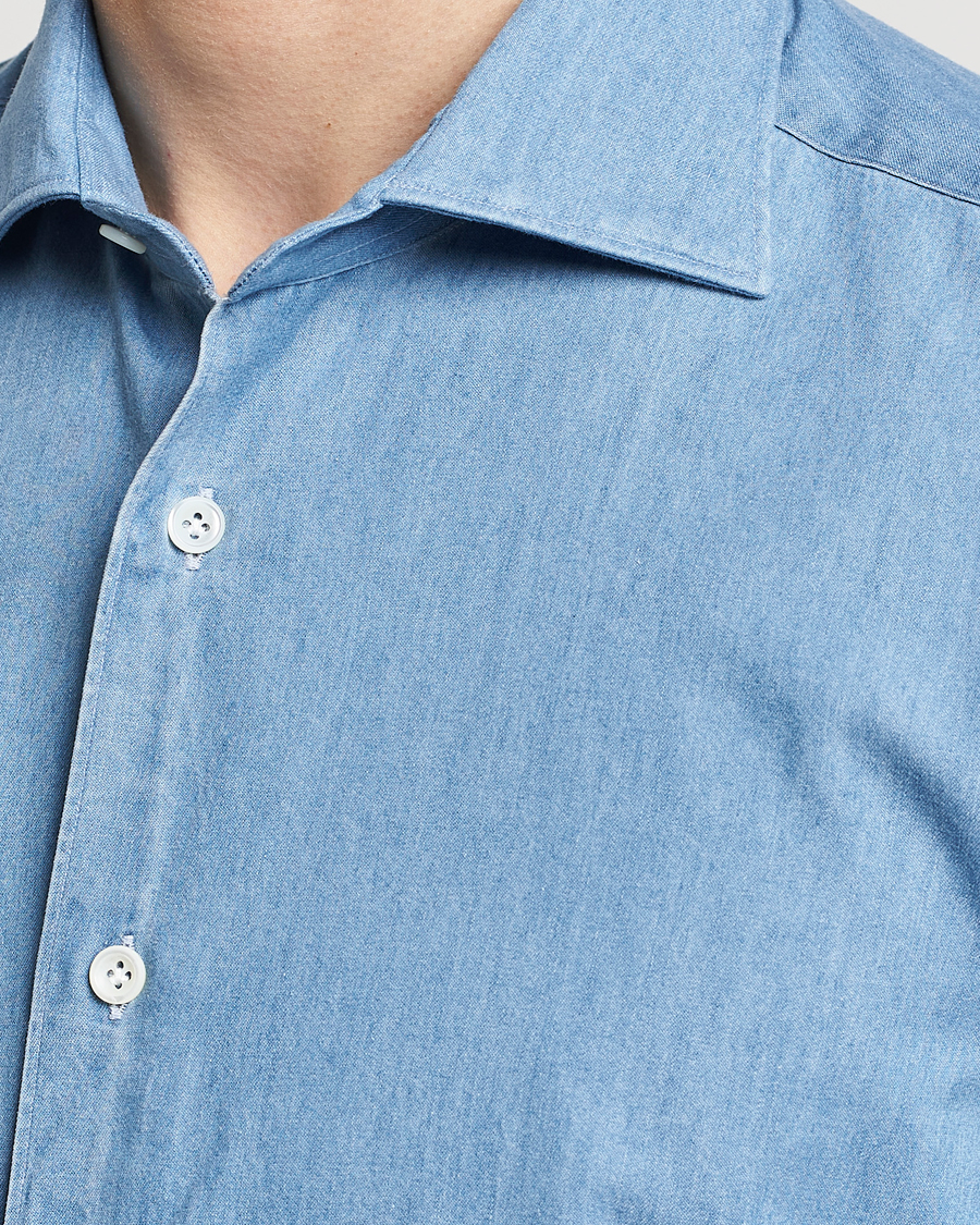 Mazzarelli Soft Cotton Denim Shirt Bleached Denim