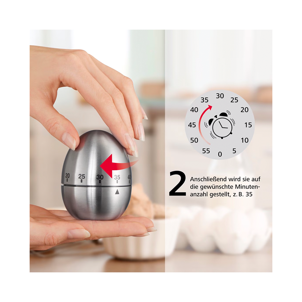 (75x60mm) Edelstahl Küchenwecker Timer Eieruhr 59 Minuten mit Alarm (00095302) - Silber