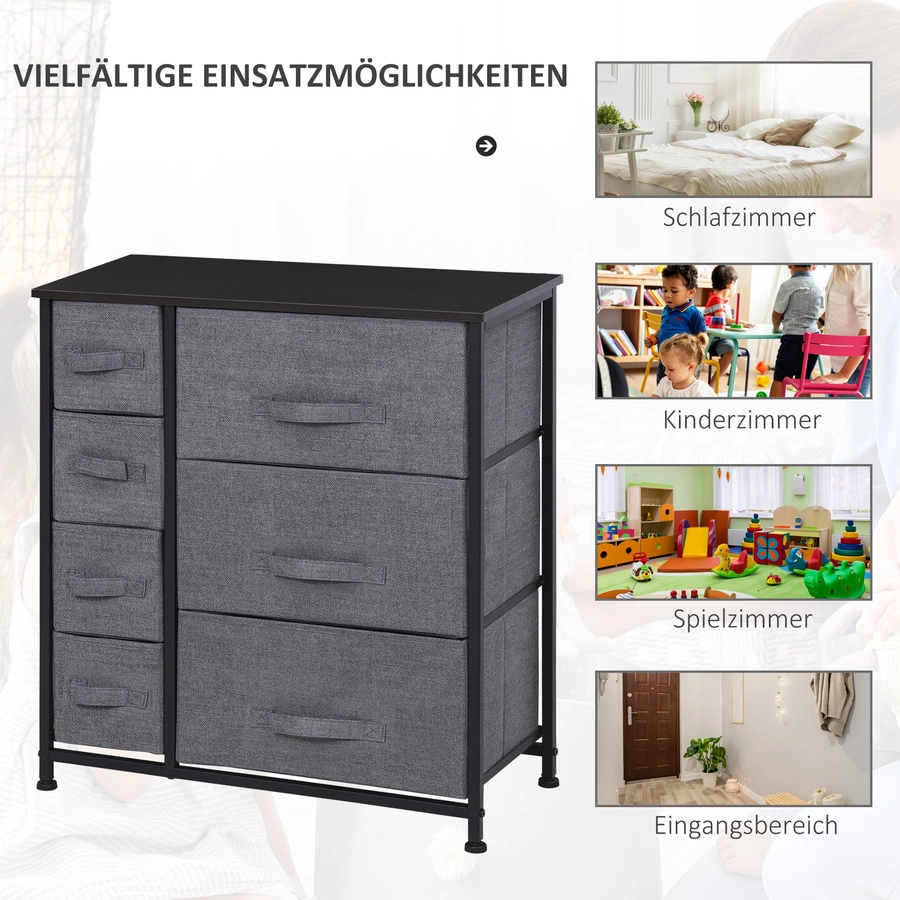HOMCOM Kommode mit 7 faltbaren Stoffschubladen grau