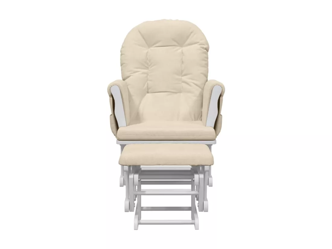 Chaise berçante avec repose-pied Blanc crème Tissu