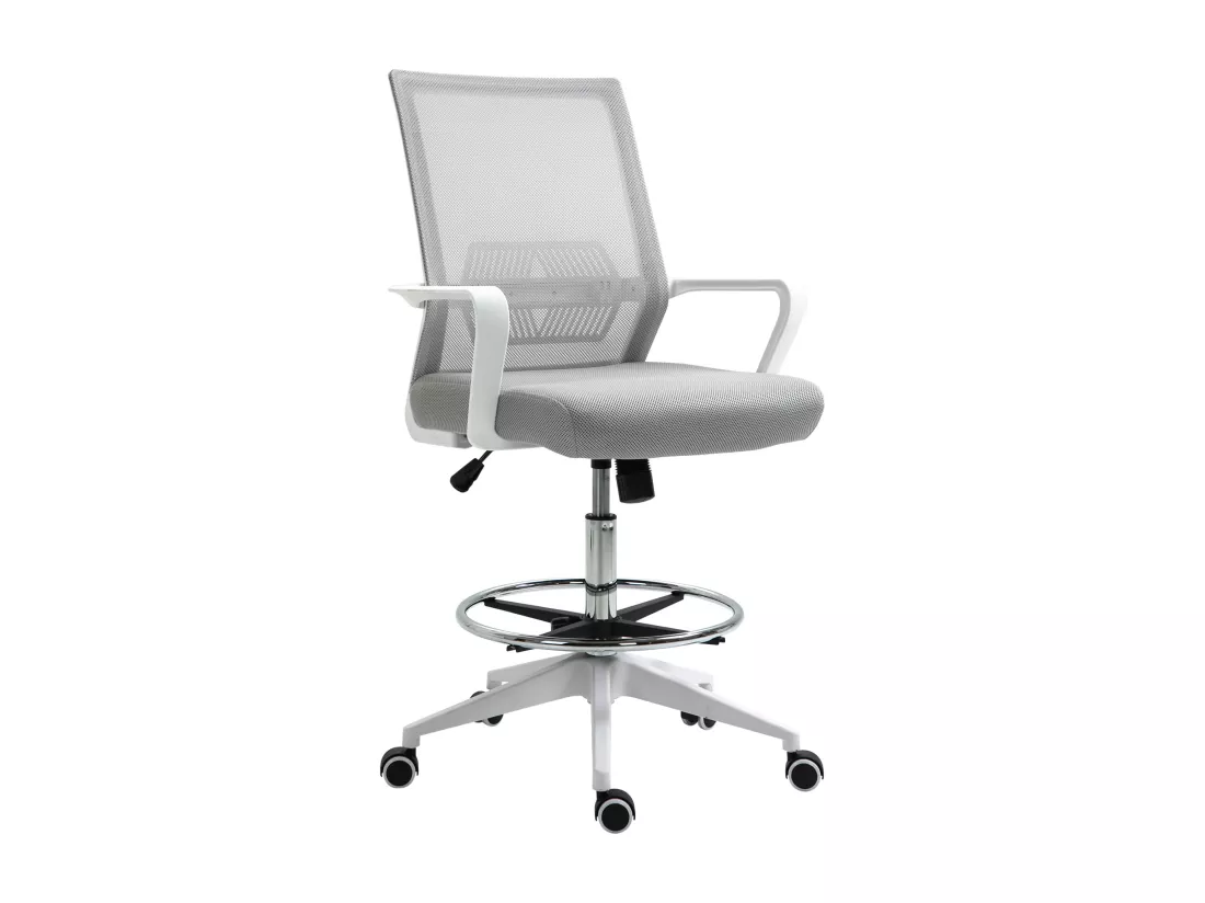 Fauteuil de bureau chaise de bureau assise haute réglable dim. 64L x 59l x 104-124H cm pivotant 360° maille respirante gris