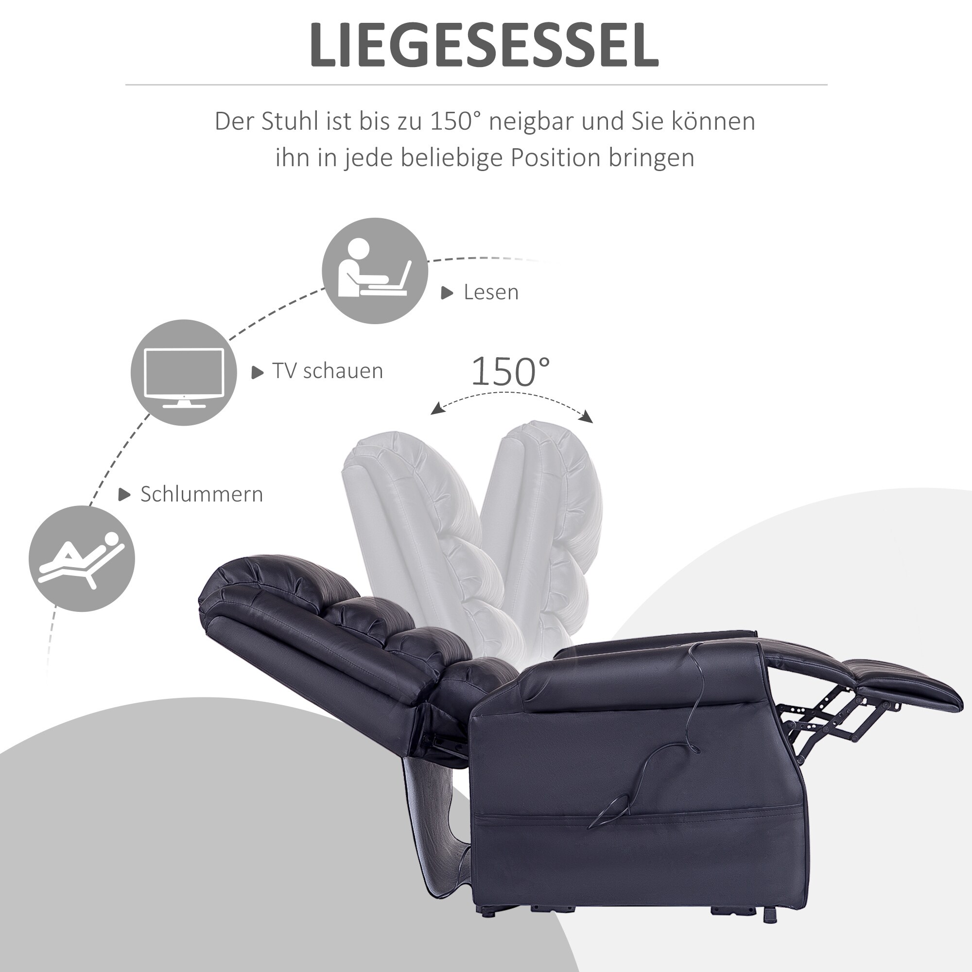 HOMCOM Massagesessel mit Aufstehhilfe schwarz 82L x 96B x 107H cm