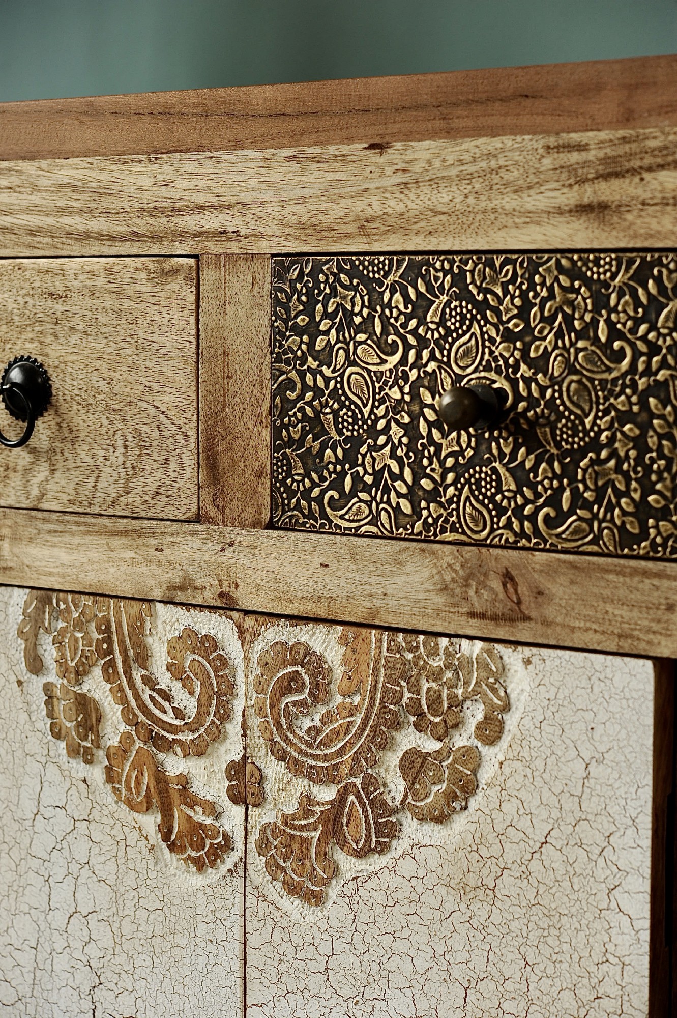 Sideboard 'Beaucoup', braun, schwarz, weiß, B 108 cm, H 91 cm, T 31 cm von fischer's lagerhaus