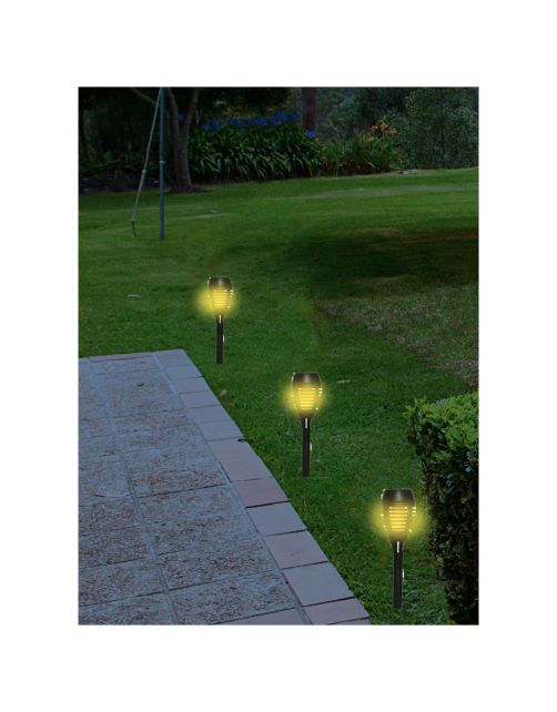 Lumineo Solar Fakkel Vlam Effect - Tuinverlichting - Ø8x27 cm Zwart 4 stuks 12 Led