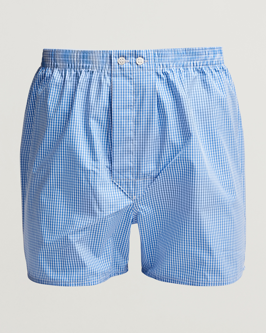 Derek Rose Classic Fit Cotton Boxer Shorts Blue Gingham