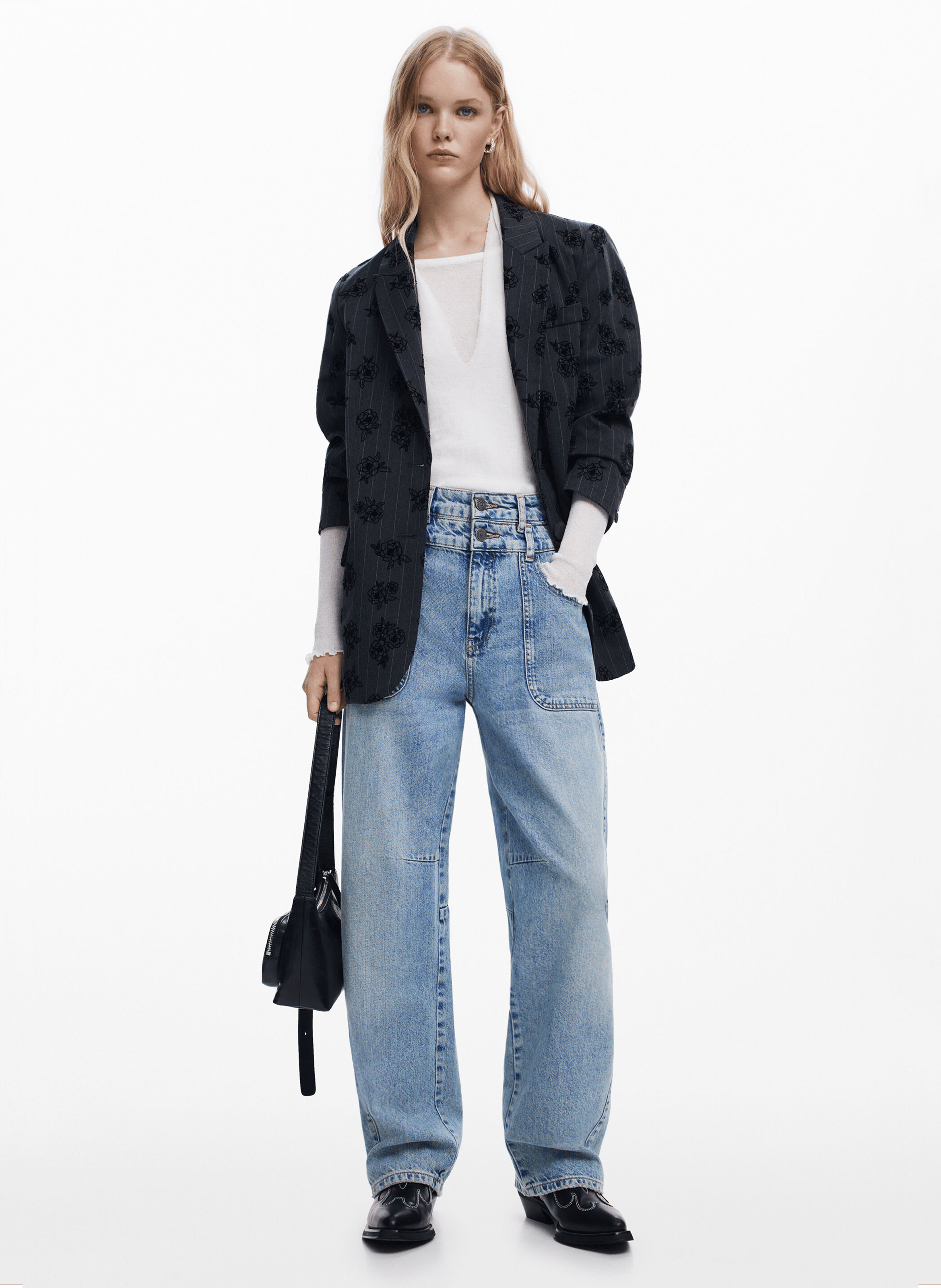 Jean large délavé en coton | Bleu