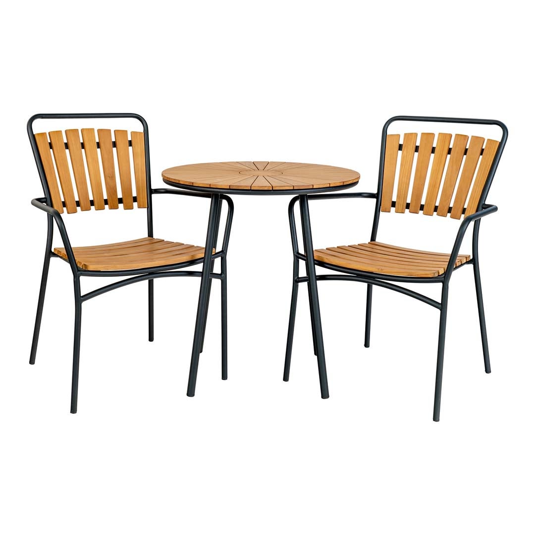 Cleveland cafétafel, Ø70cm, tuinteak, zwart. 70 x 70 x 74 cm