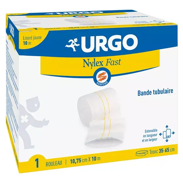 Curativo tubular Urgo Nursing Care Nylex Fast, amarelo, 10,75 cm x 10 m