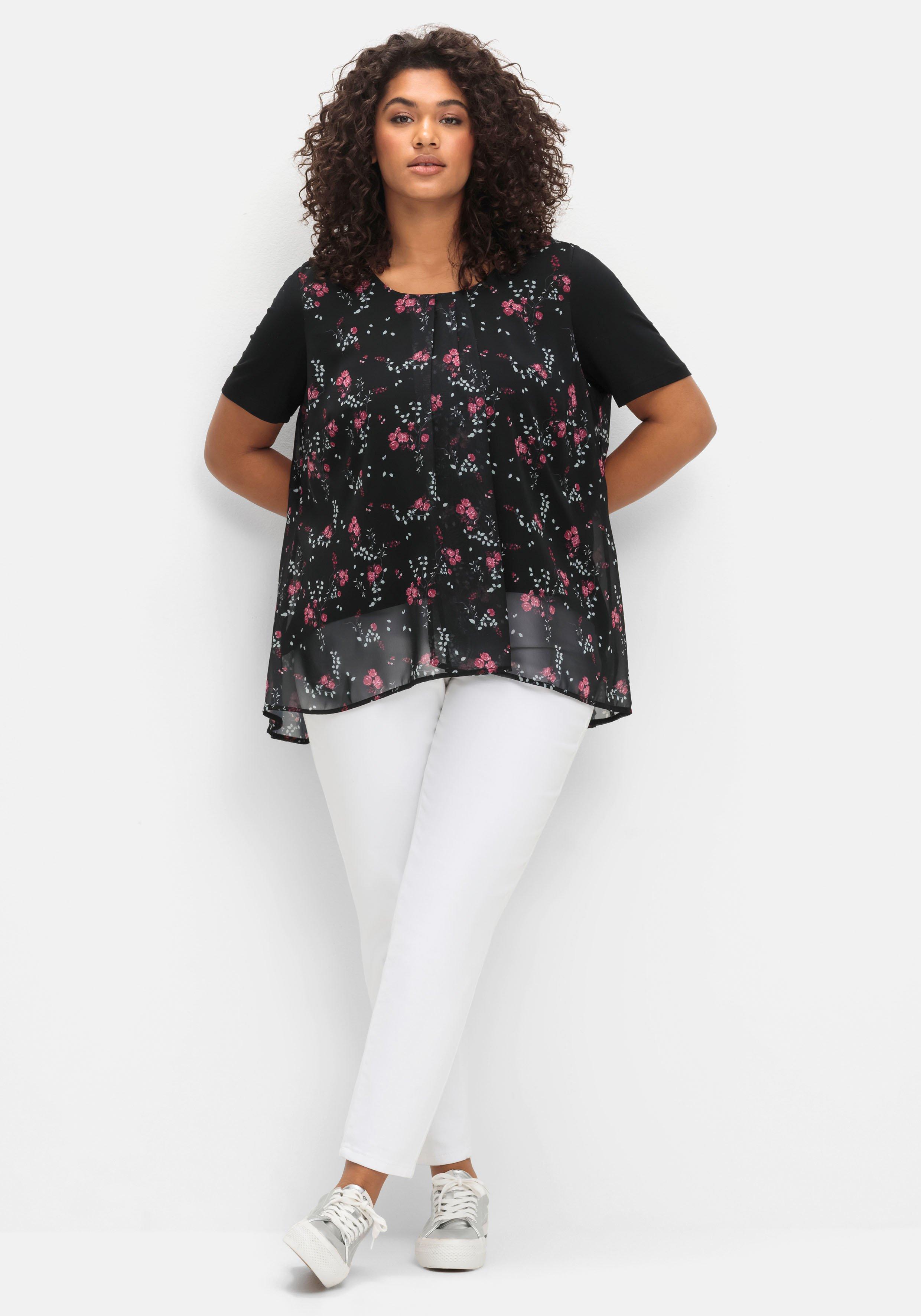 Blusenshirt aus Jersey und Chiffon