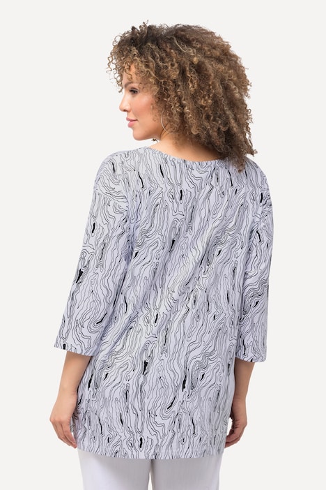 T-Shirt, Linien, Oversized, U-Boot-Ausschnitt, 3/4-Arm