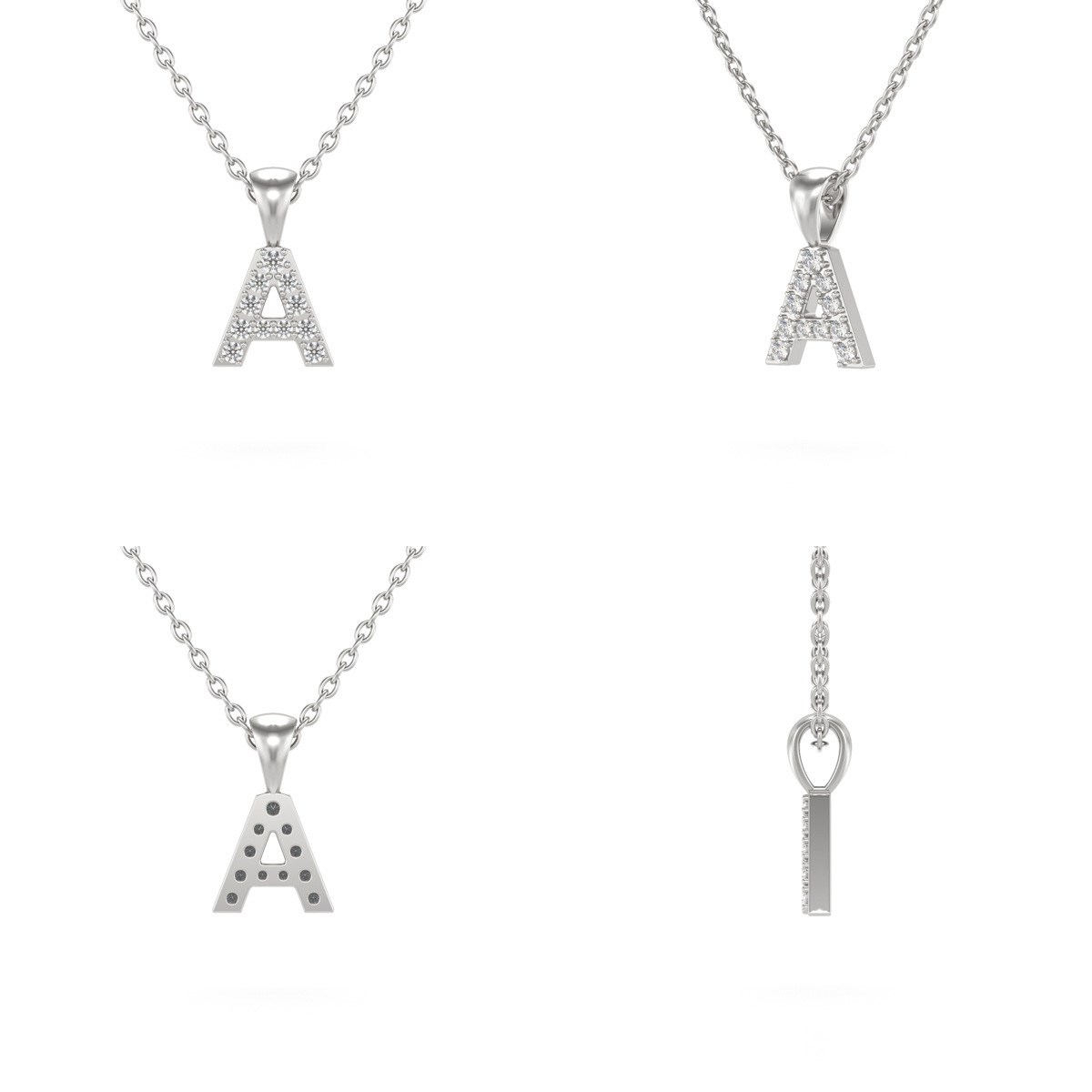 Collier Pendentif ADEN Lettre A Or 750 Blanc Diamant Chaine Or 750 incluse 0.72grs