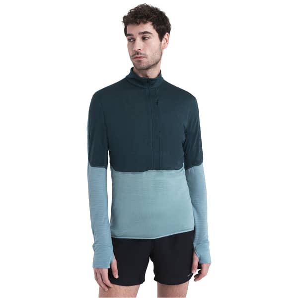 T-shirt thermique ICEBREAKER M MERINO 200 REALFLEECE DESCENDER LS HALF ZIP FATHOM GRN/CLOUD RAY/CB