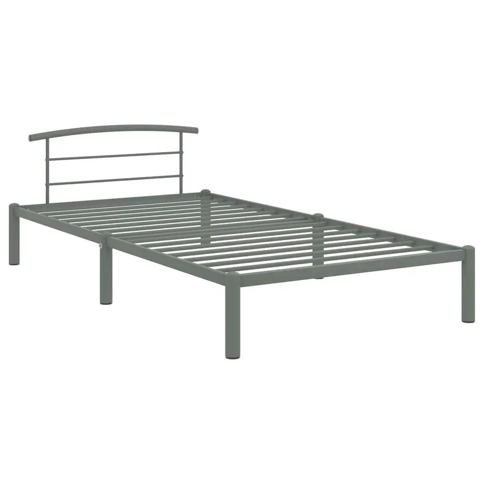 vidaXL - Bed frame met hoofdeinde - Grijs - Metaal - 90x200 cm