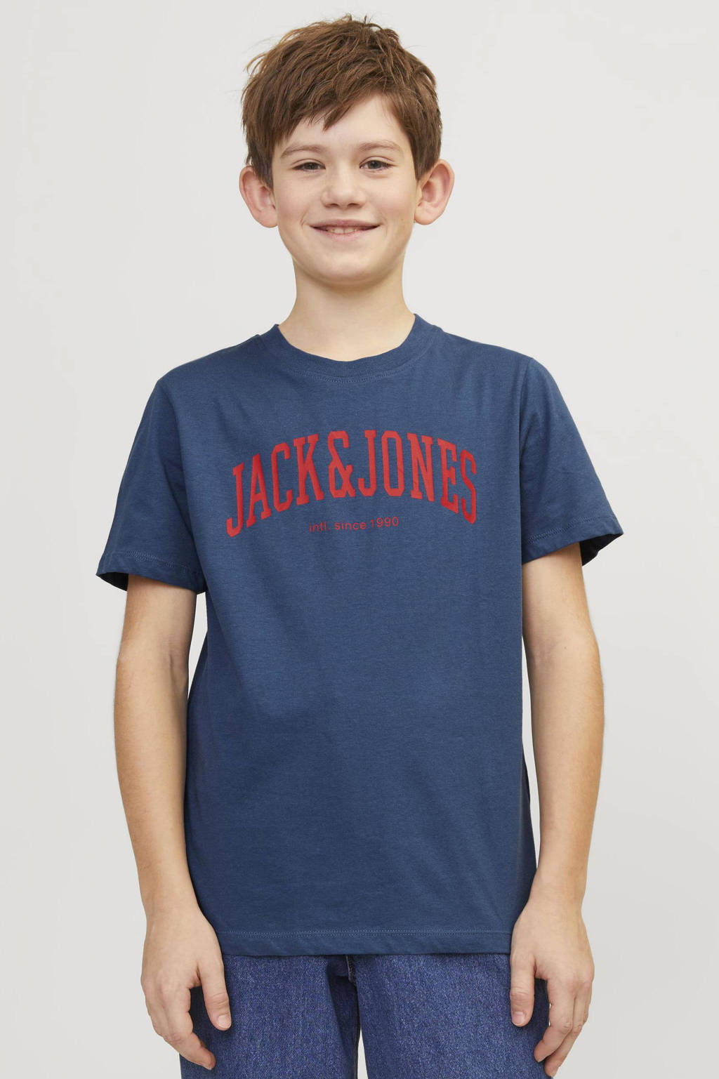 JACK & JONES T-shirt JJEJOSHmet tekst blauw