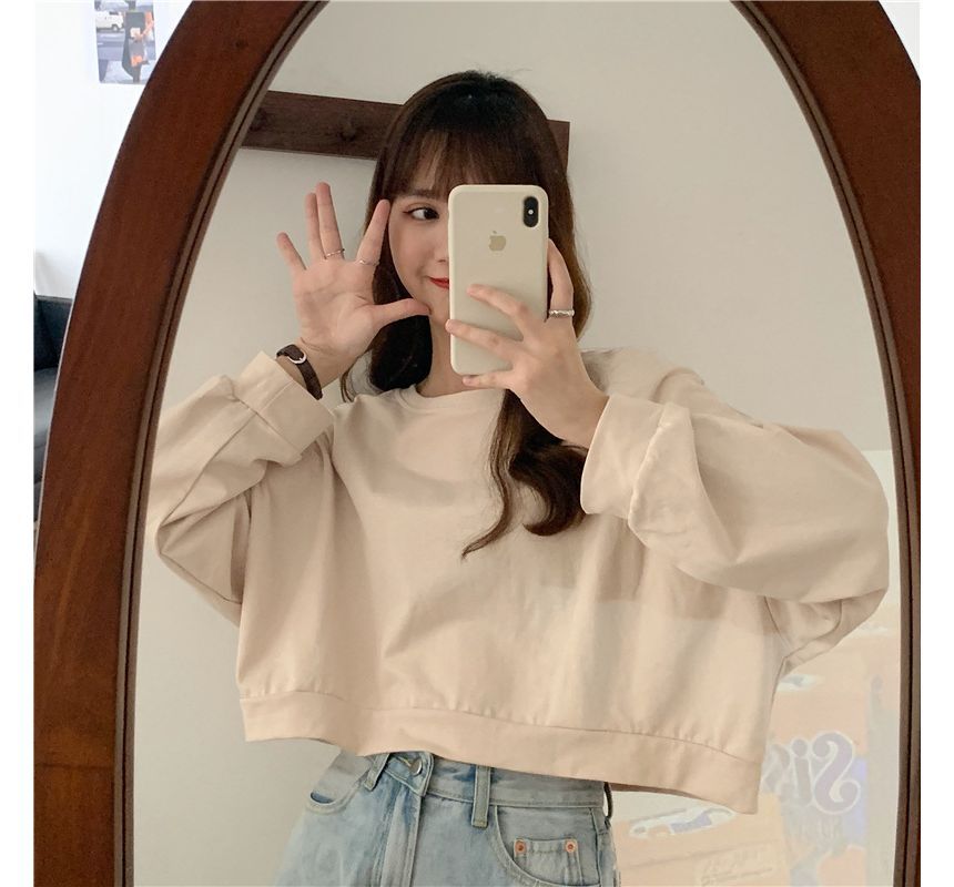 CRIBI - Effen cropped trui met ronde hals