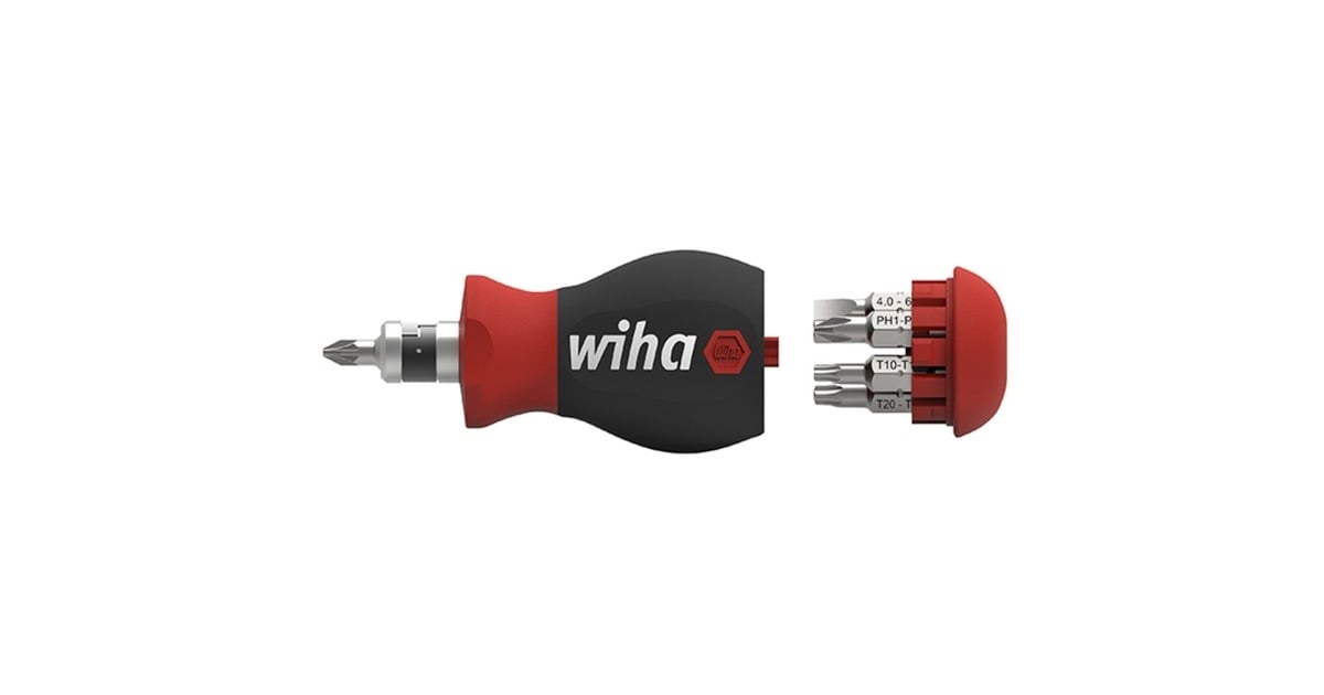 WihaSchroevendraaier met bitmagazijn Stubby  (Zwart/rood, 7 dubbelbits)