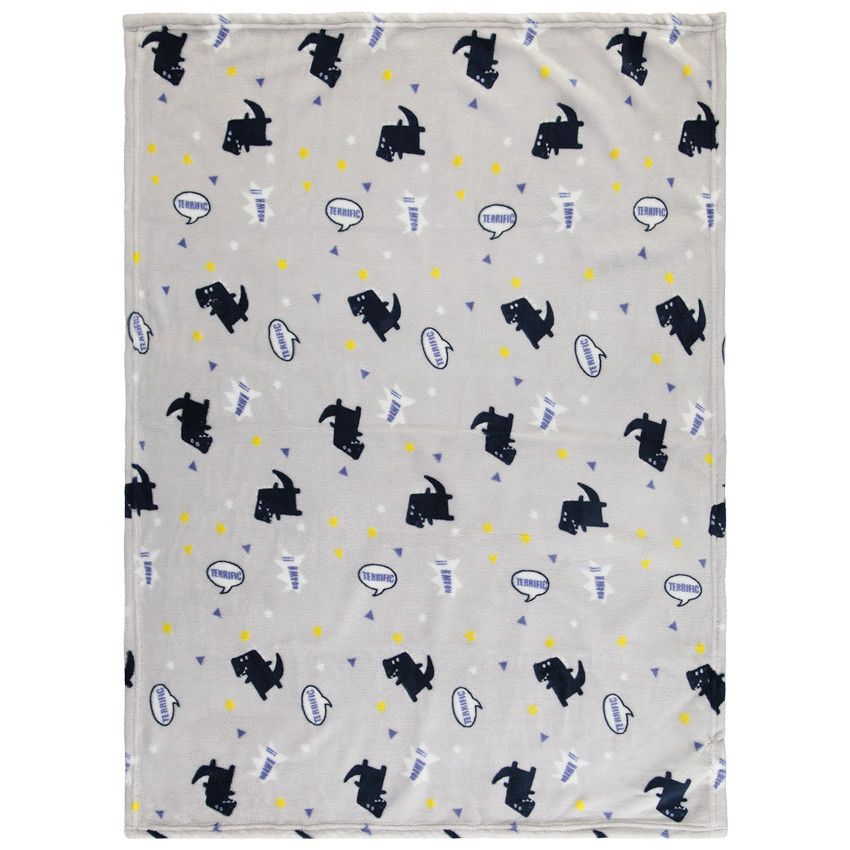 Couverture en sherpa imprimée dinosaures - Gris clair