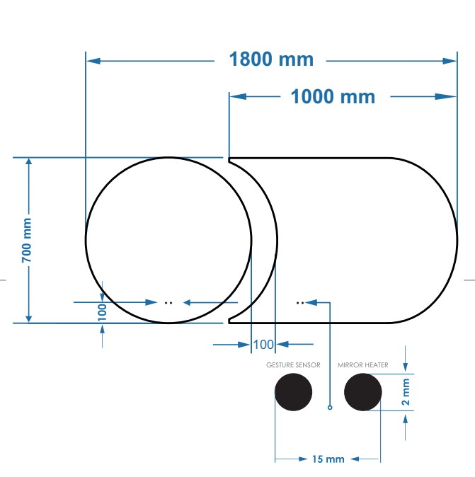 Gliss Design Eris spiegel tweevormig 70   100x70cm met handsensor