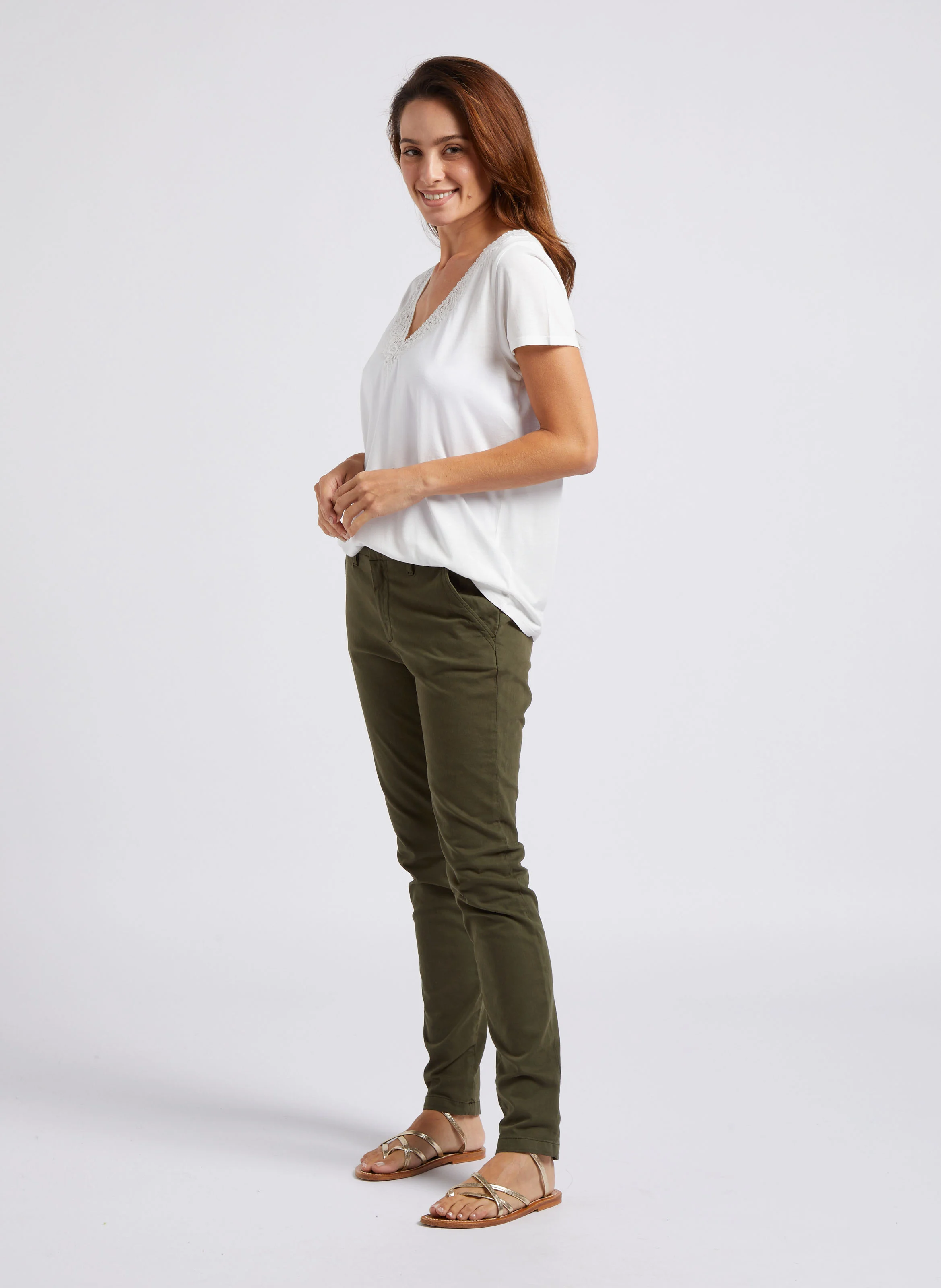 SANDY BASIC 2 - Pantalon chino en coton mélangé | Kaki