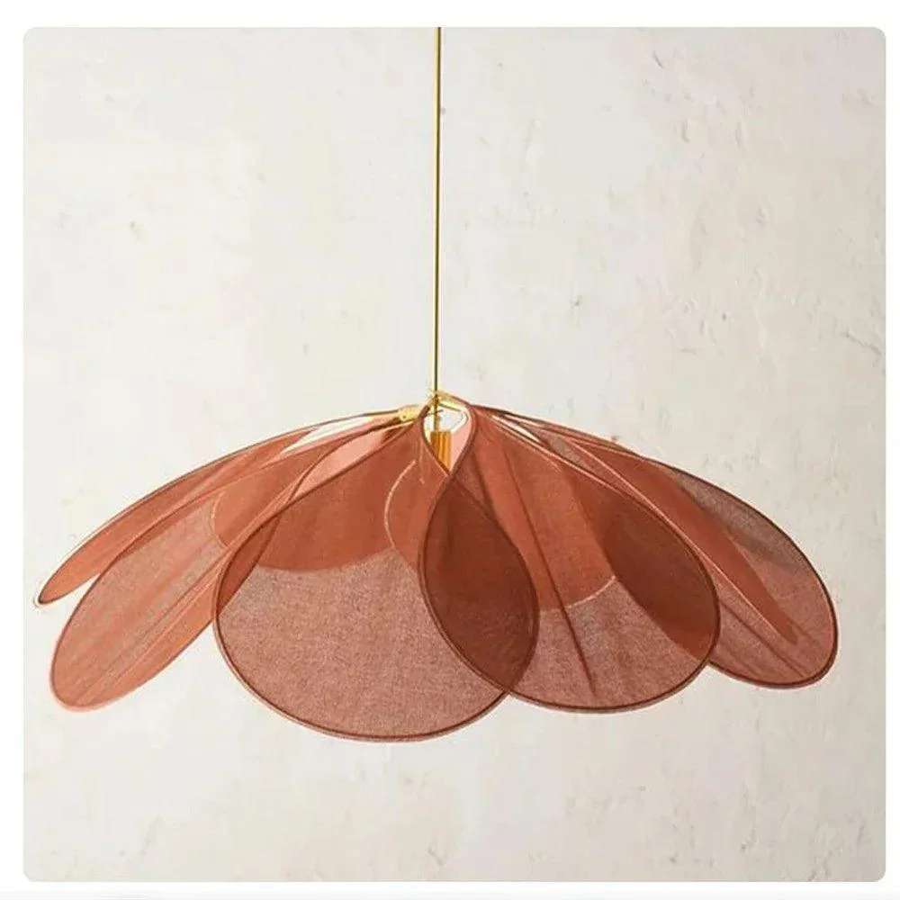 Modern Fabric Flower Art Petal Pendant Ceiling Light | Neutral Solid Color Chandelier Hanging Lamp
