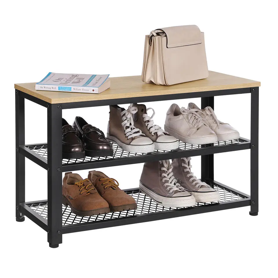 Schoenenrek met Industriële Look - Zwart Frame - 73x30x45cm