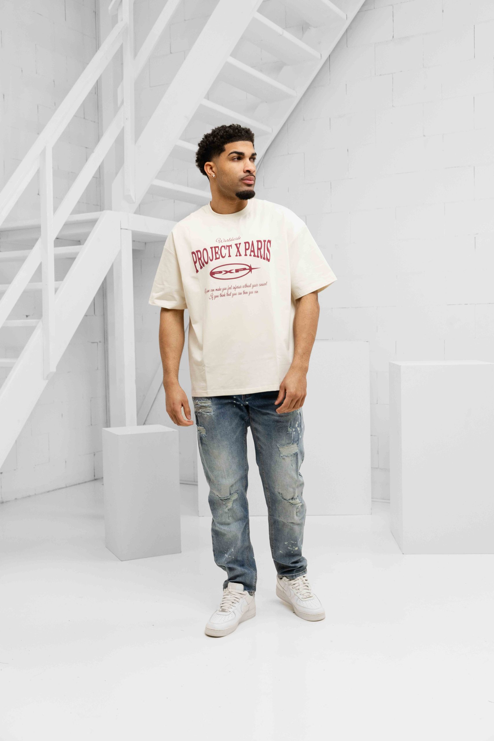 Project X Paris Varsity T-Shirt Heren Gebroken Wit