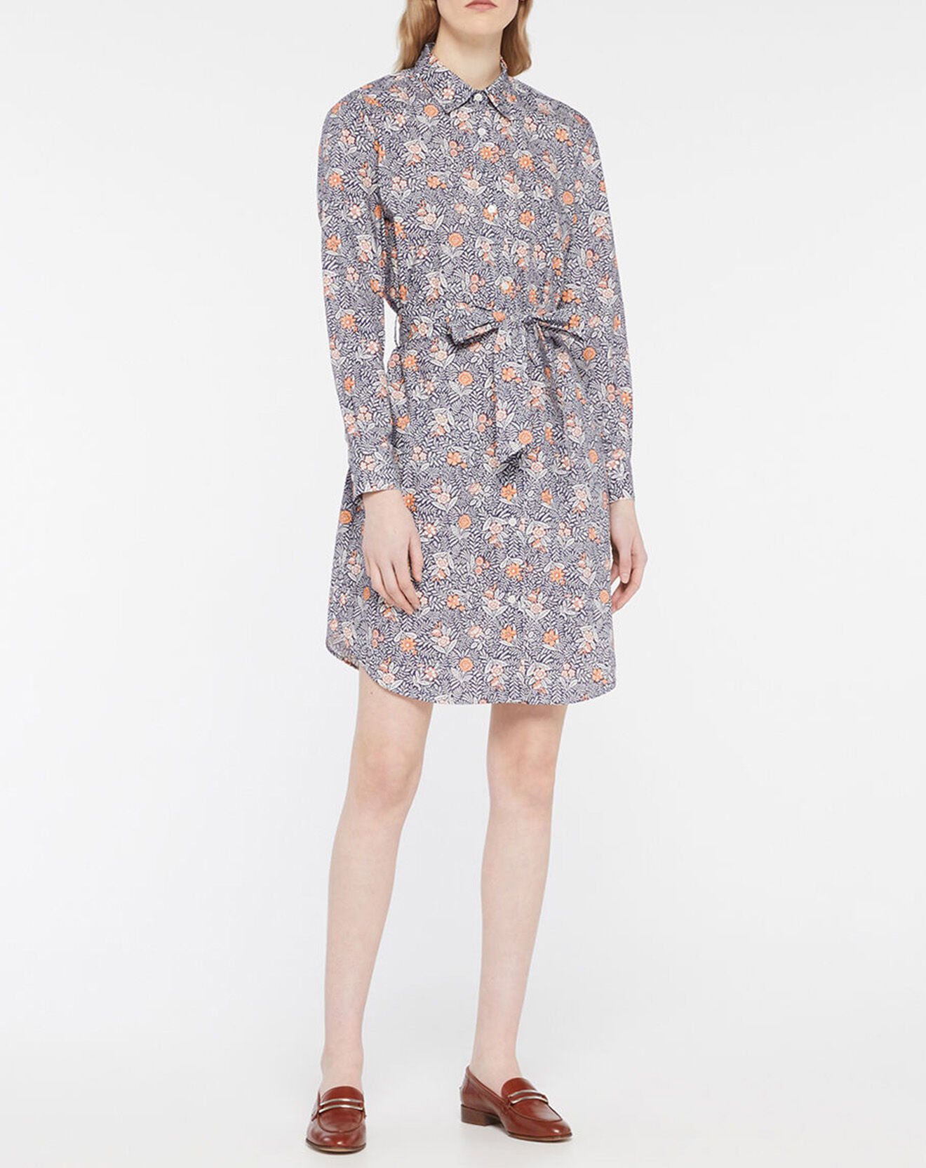 Jodhpur Robe chemise en Coton Arche liberty bleu marine/orange