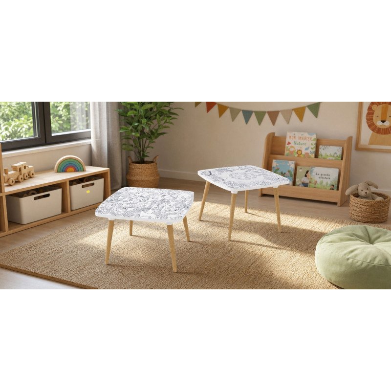 Table basse KIDS à colorier - Motif Jungle - Lot de 2
