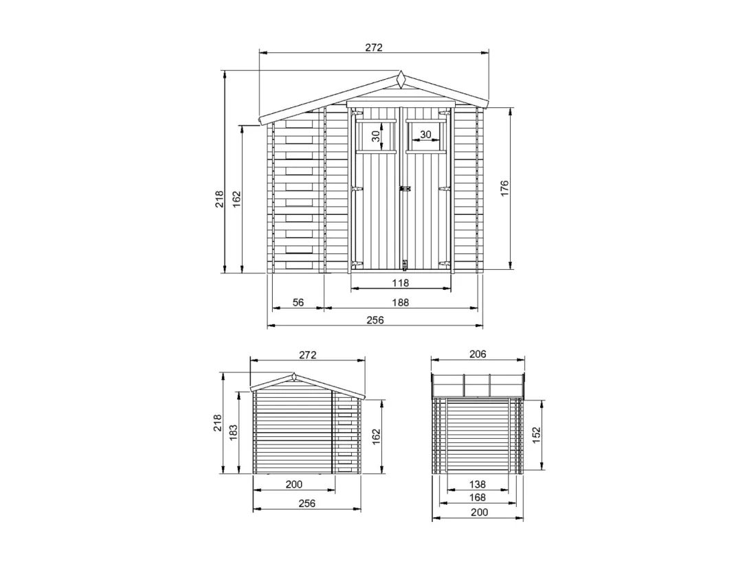 Abri de jardin en bois et range bûches extérieur AVEC SOL TRAITÉ - 3,53 + 0,97 m2 - TIMBELA M386+M386G