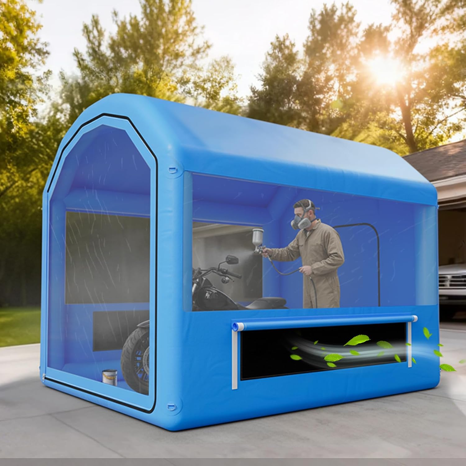 VEVOR aufblasbare Lackierkabine Spritzkabine 3 x 2,5 x 2,5 m, Lackierkabinenzelt mit 550 W Gebläse & Luftfiltersystem, rundes Dach, PVC, Spritzlackierung für Metallteile von Kraftfahrzeugen blau