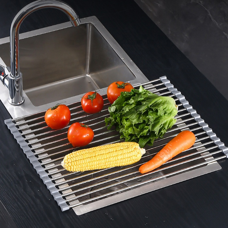 (47x35cm) Edelstahl Abtropf Gitter Spülbecken Küchensieb Anti-Rutsch Waschsieb für Geschirr / Obst / Gemüse