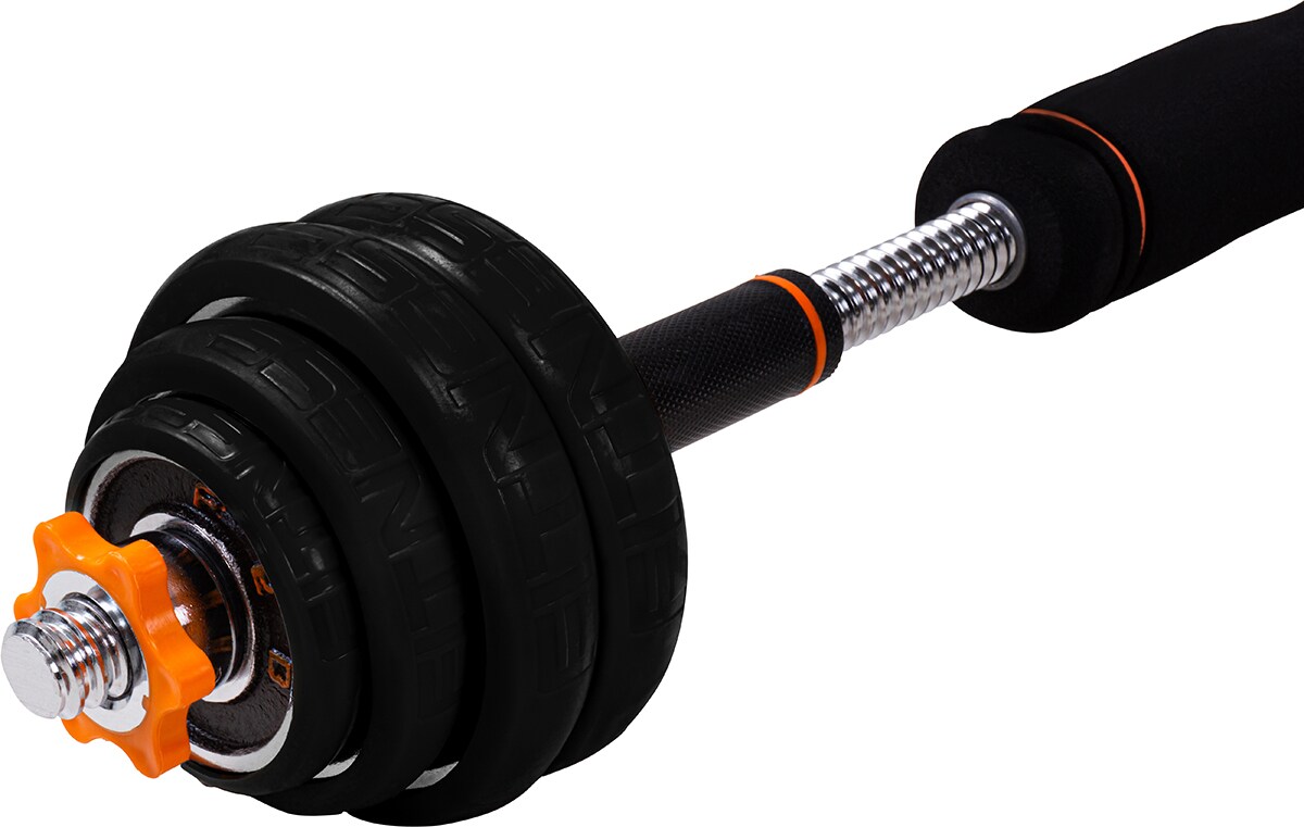 Miweba Sports FED 4in1-Hantelset, Kurzhanteln, Langhantel, Hantelscheiben Stahl, 20/30 kg, Koffer (ohne Kugelhantel-Griffen, 20 Kg schwarz)
