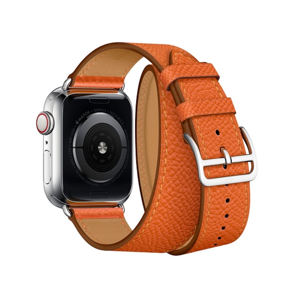 Apple Watch (49/46/45/44 mm) Modisches Ersatz Echtleder Doppelband Armband (One Size) - Orange