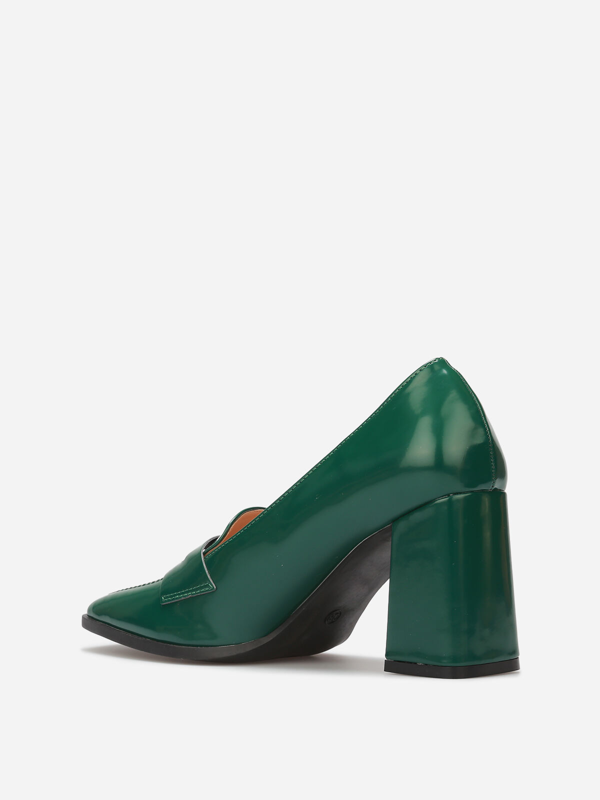 Mocassins vernis à talon et surpiqûres- Vert foncé