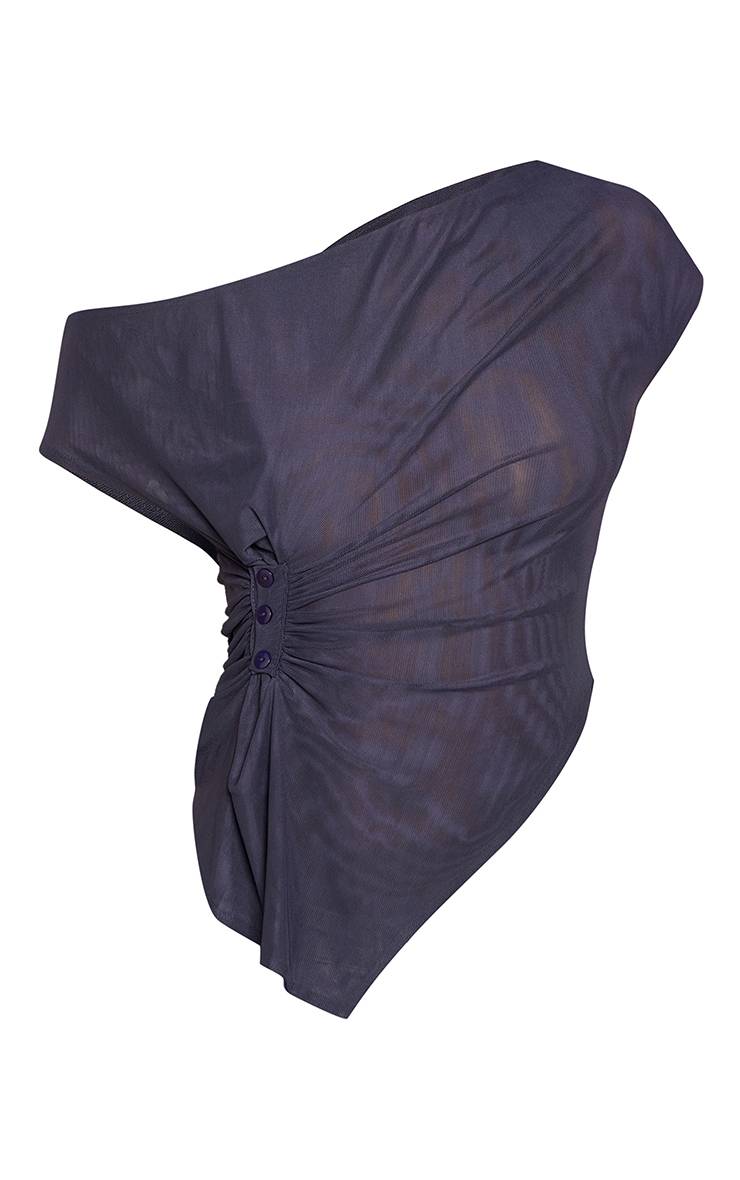 Bleu Marine Haut Asymétrique En Mesh