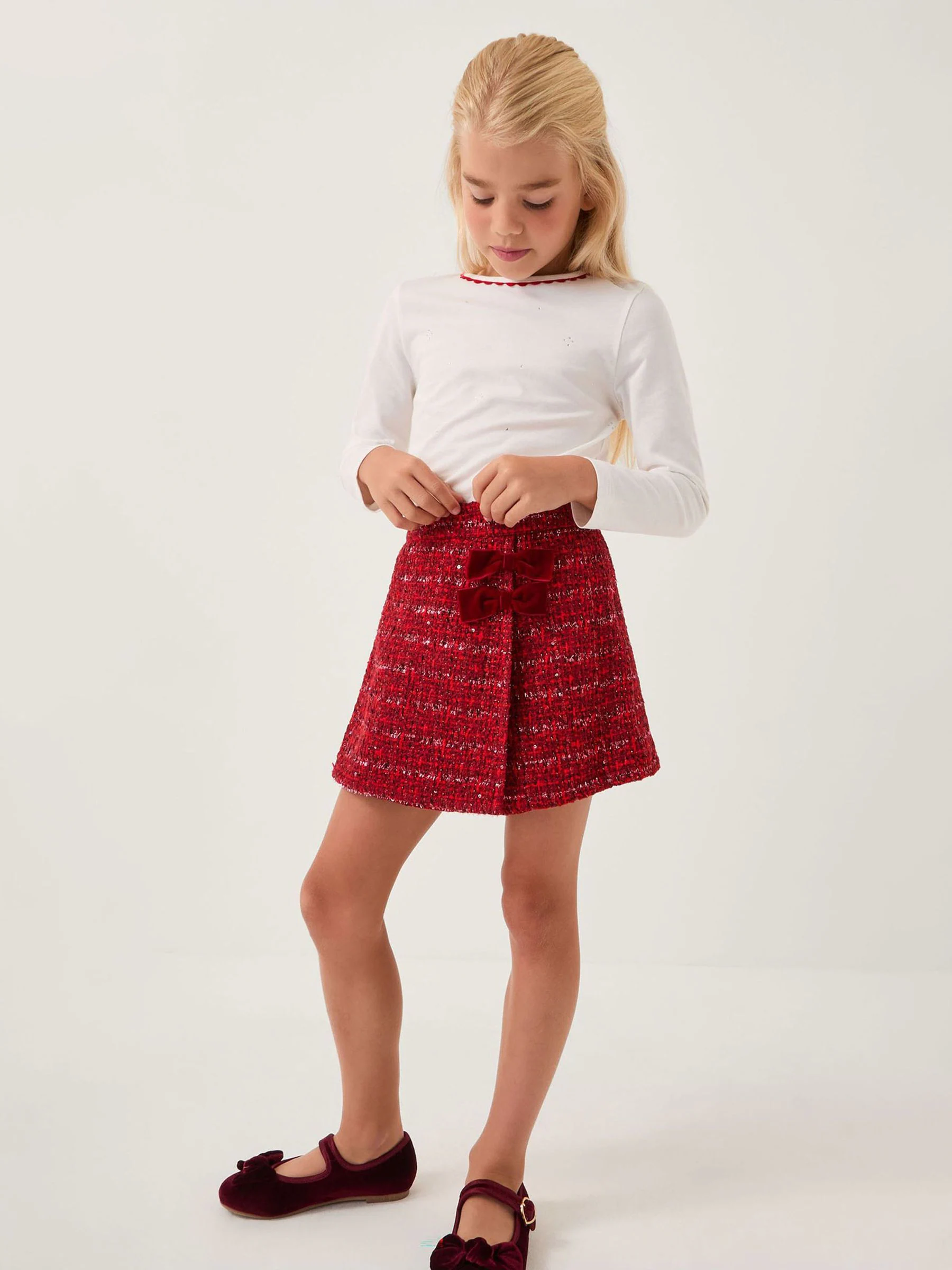 Monsoon Rhinestone Top & Tweed Skort Set