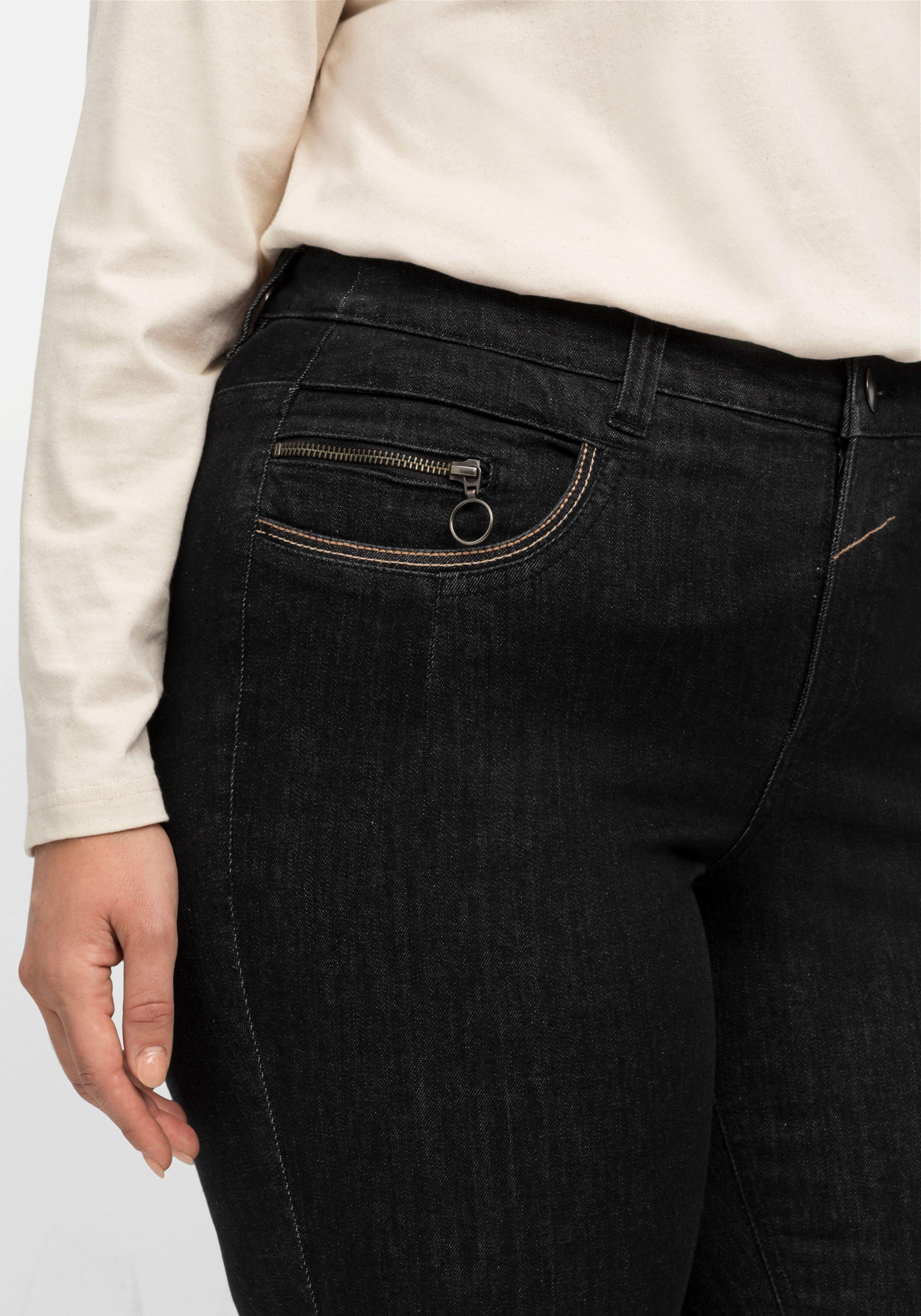 Bootcut-Jeans mit Kontrast-Stickerei, extralang