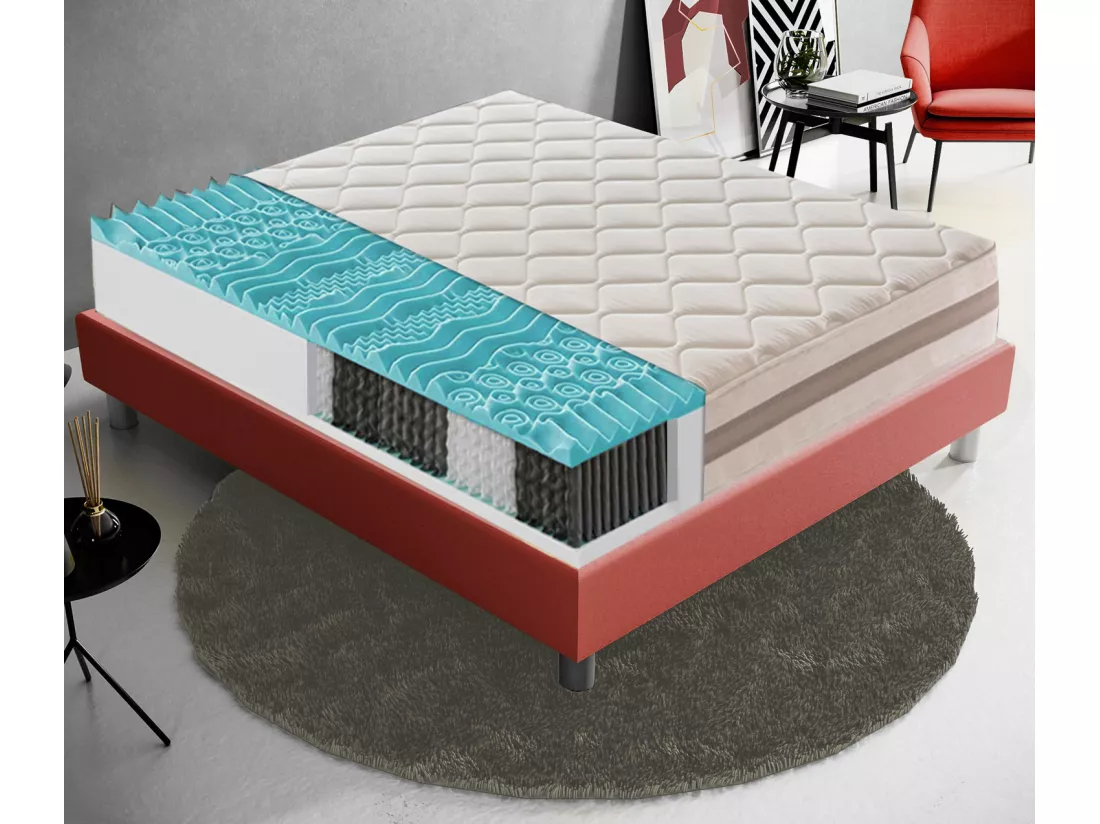 Matelas à Ressorts ensachés et mousse mémoire 9 Zones de confort Hauteur 22 cm 100x190 cm