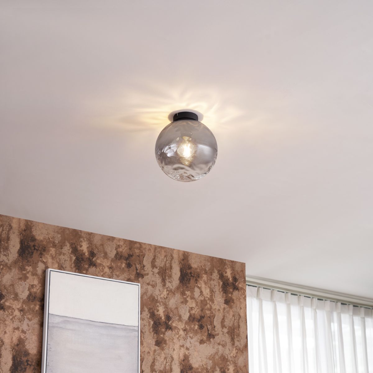 Design plafondlamp zwart met smoke fading glas - Pillon