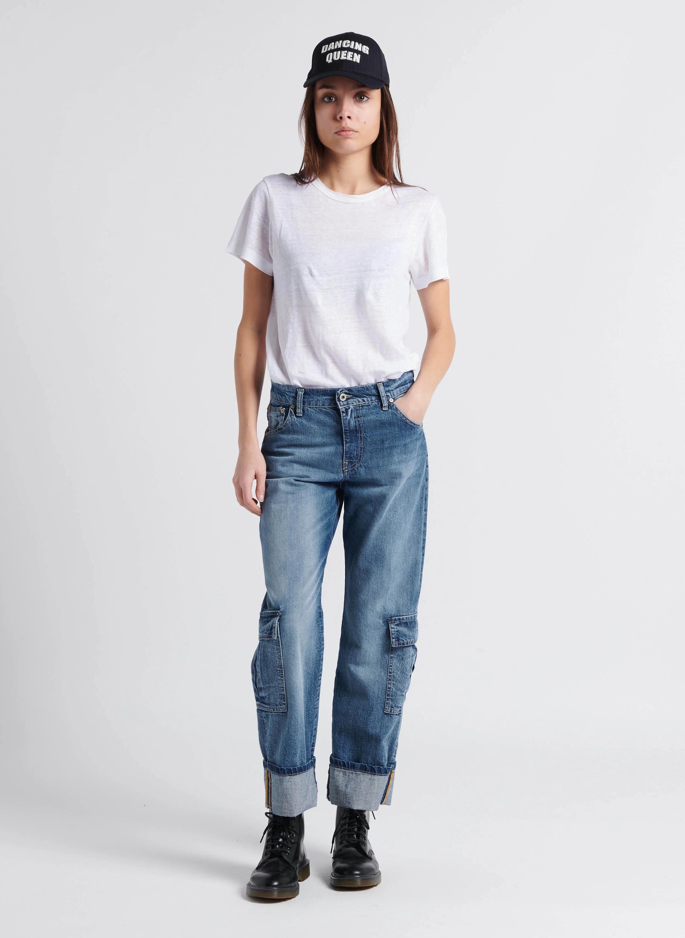 Jean droit taille haute avec ourlets | Bleu