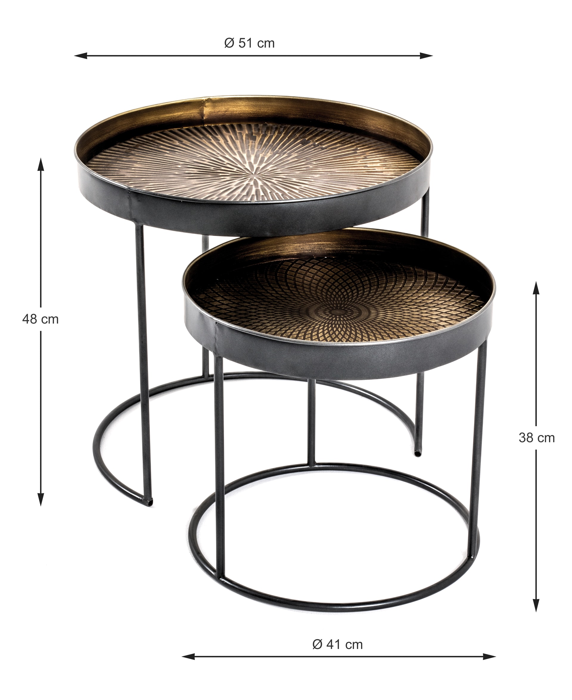 Beistelltisch rund-Set Celle 2-teilig Kupfer/Stahl goldfarbig/schwarz