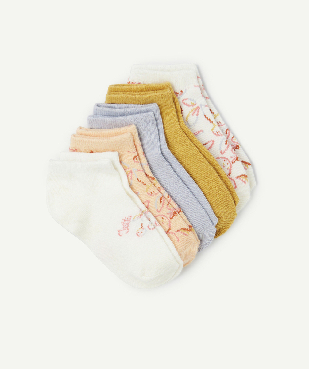 lot de 5 paires de socquettes fille orange jaune et bleu thème frutis