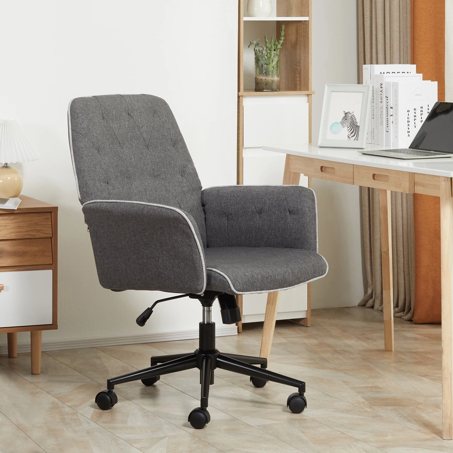 HOMCOM Bürostuhl mit Wippfunktion, aus Webstoff und Polyester, gemütlich dunkelgrau