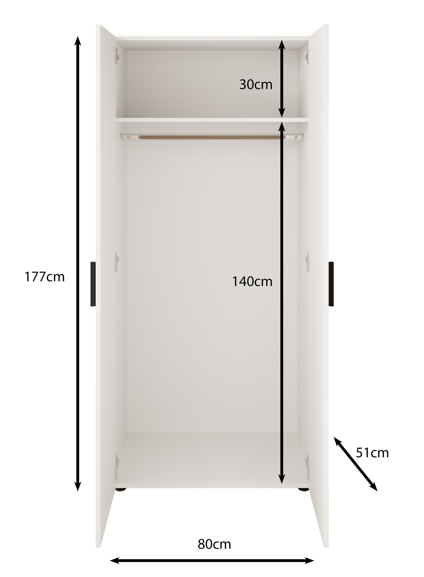Bellini - Kledingkast 2-deurs - Wit - 80x51x177 cm
