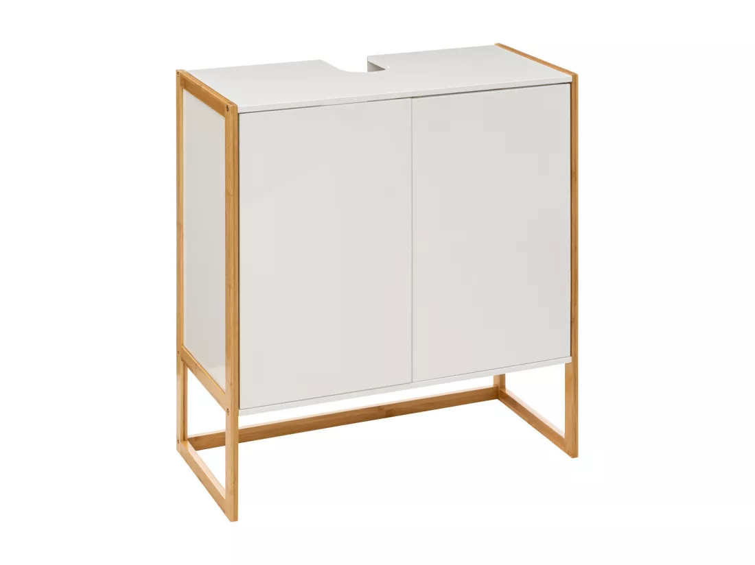 Meuble sous lavabo en Bambou et Bois Blanc 2 Portes H 80 cm