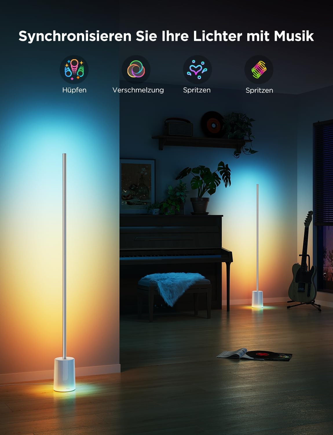 Govee RGBIC Stehlampe, LED-Stehlampe mit über 64 Szenen, DIY-Modus, Musiksynchronisation, 1700 Lumen, Moderne Lampe für Schlafzimmer, Arbeit mit Alexa und Google Assistant, App-Steuerung, Grau, H607C